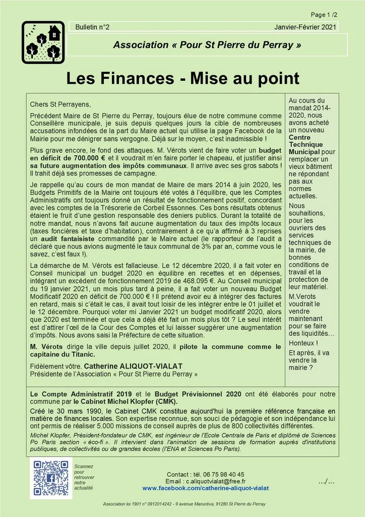 Bulletin 02 - les finances Mise au point (page 1) Catherine Aliquot-Vialat Dominique Verots St Pierre du Perray Bulletin 02 les finances Mise au point (page 1)