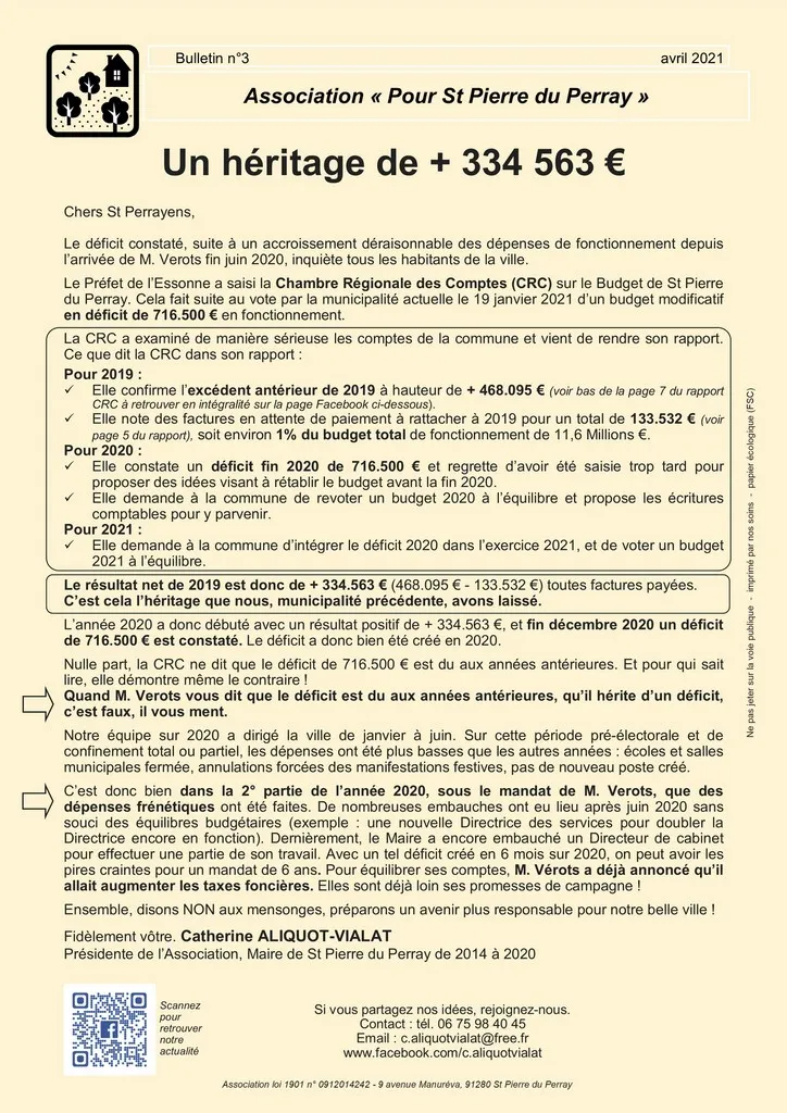 Bulletin 03 - un héritage de +334 563 € Catherine Aliquot-Vialat Dominique Verots St Pierre du Perray Bulletin 03 un héritage de +334 563 €