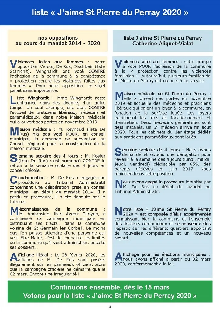 Comparatif (page 4) Catherine Aliquot-Vialat - comparatif entre les listes - St Pierre du Perray - élections municipales 2020