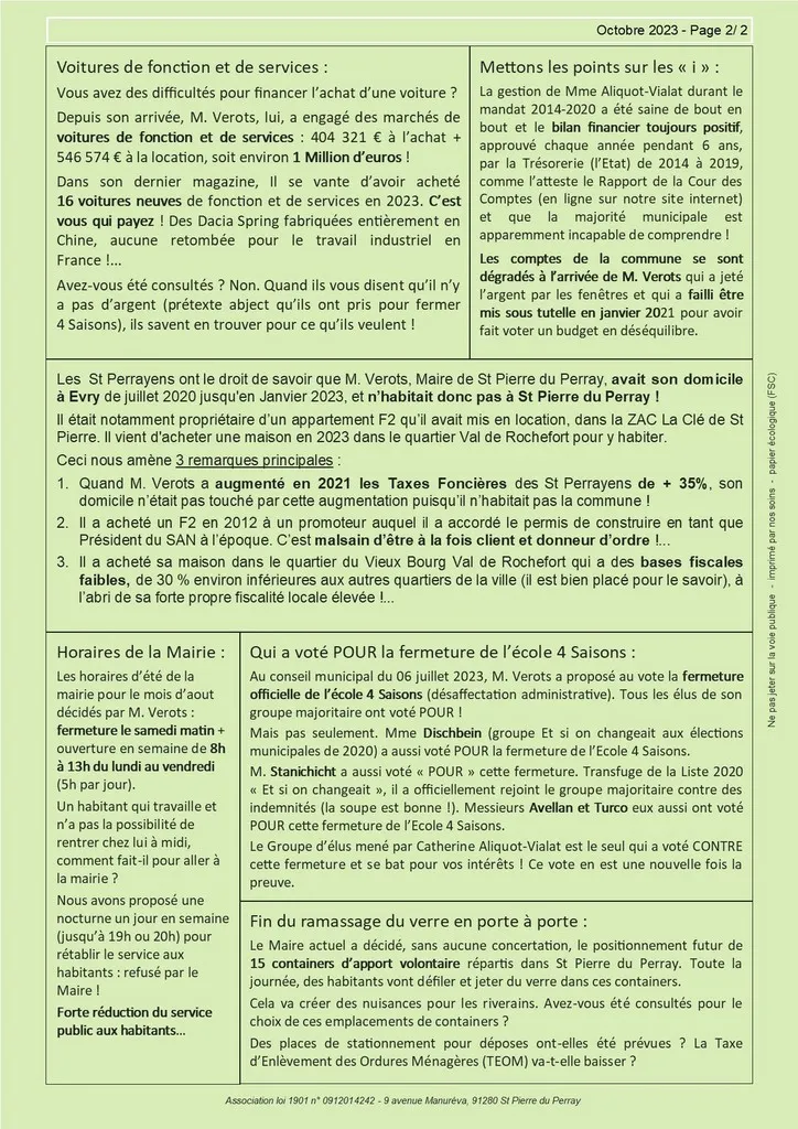 Bulletin 11 - Moins de service Plus d'impôts (page_2) Bulletin 11 - Moins de services Plus d'impôts (page_2) - Catherine Aliquot-Vialat Dominique Verots St Pierre du Perray