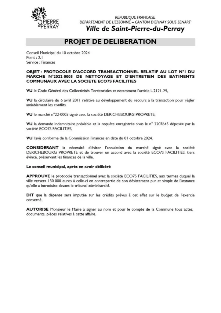 Délibération Accord transactionnel avec la sté ECO7S - page 2 Délibération Accord transactionnel avec la sté ECO7S - Catherine Aliquot-Vialat Dominique Verots St Pierre du Perray
