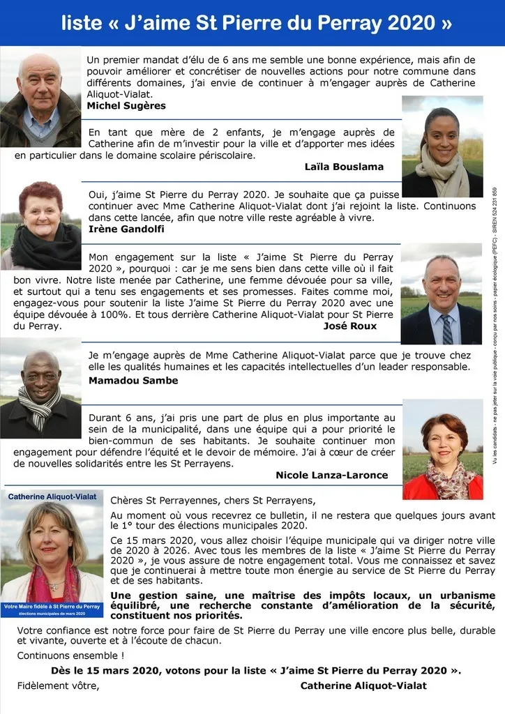 Circulaire page 2 Catherine Aliquot-Vialat, circulaire 1° tour page 2, St Pierre du Perray