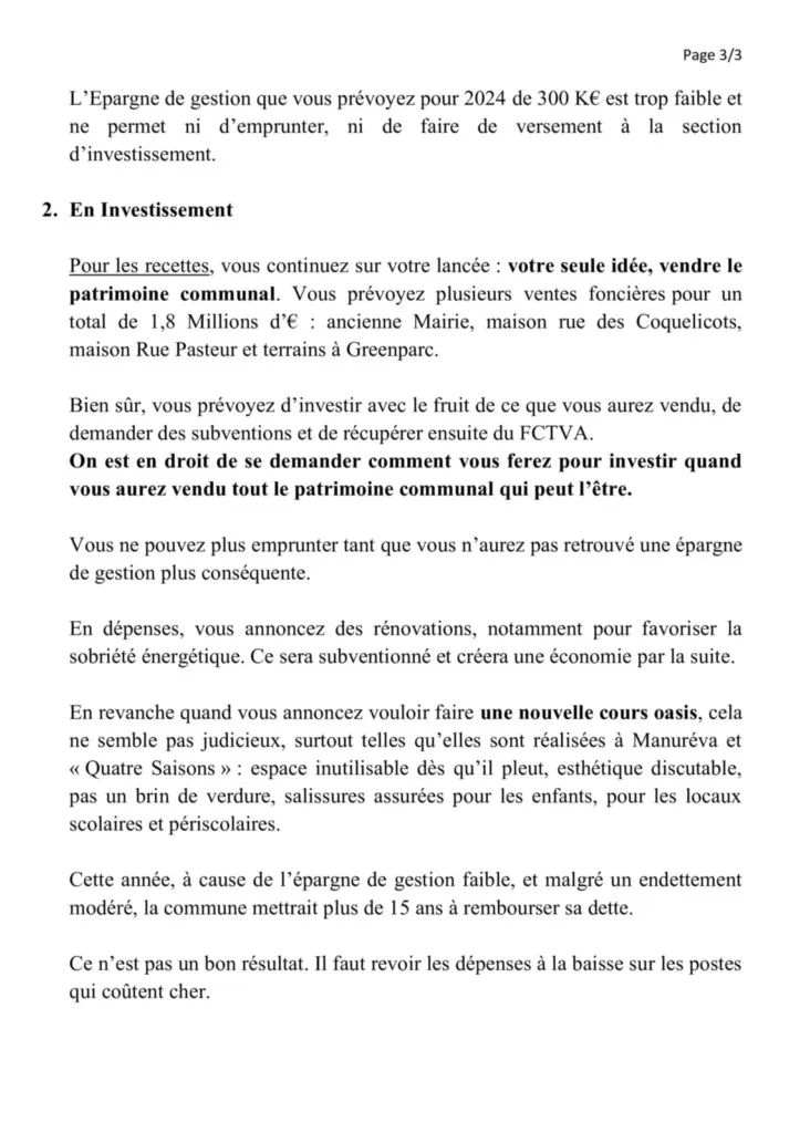 Catherine Aliquot-Vialat Débat d'Orientation Budgétaire 2024 de St Pierre du Perray - page 03 Catherine Aliquot-Vialat Dominique Verots St Pierre du Perray Débat d'Orientation Budgétaire 2024 de St Pierre du Perray - page 03