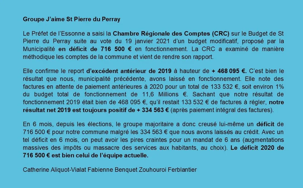 Tribune d'expression libre mars 2021 Catherine Aliquot-Vialat Dominique Verots groupe j'aime st pierre du perray mars 2021